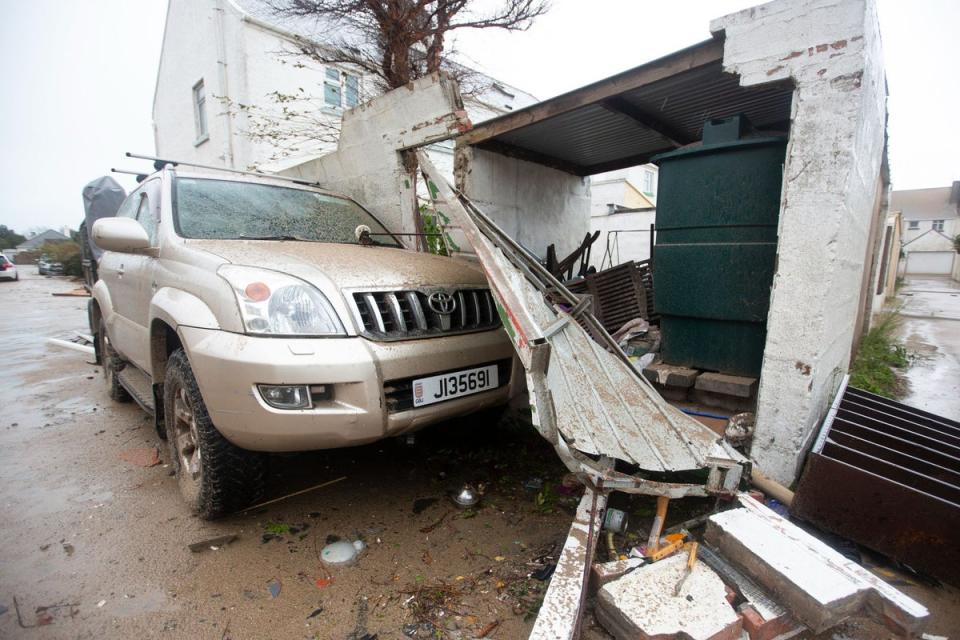 Damage is seen to property after Storm Ciaran ripped through Jersey,  tearing roof tiles from roofs and uprooting trees on November 2, 2023 in St Helier, Jersey. (Getty Images)