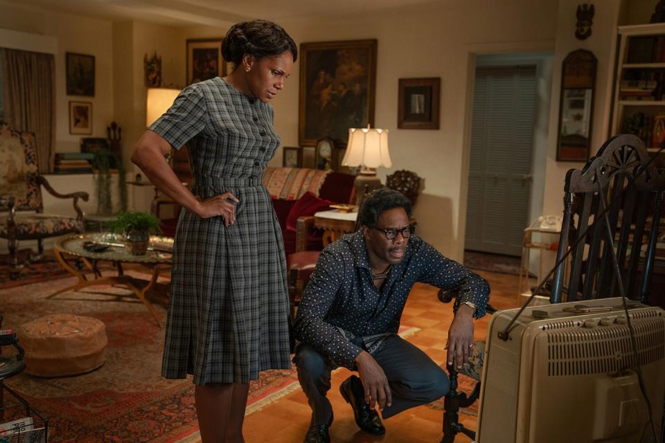 textRustin. (L to R) Audra McDonald as Ella Baker and Colman Domingo as Bayard Rustin. In Rustin. Cr. David Lee/Netflix © 2022