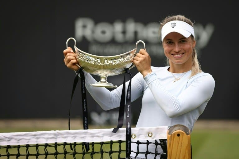 Champion: Kazakhstan's Yulia Putintseva poses with the trophy after defeating Australia's Ajla Tomljanovic in the WTA Birmingham final (Darren Staples)