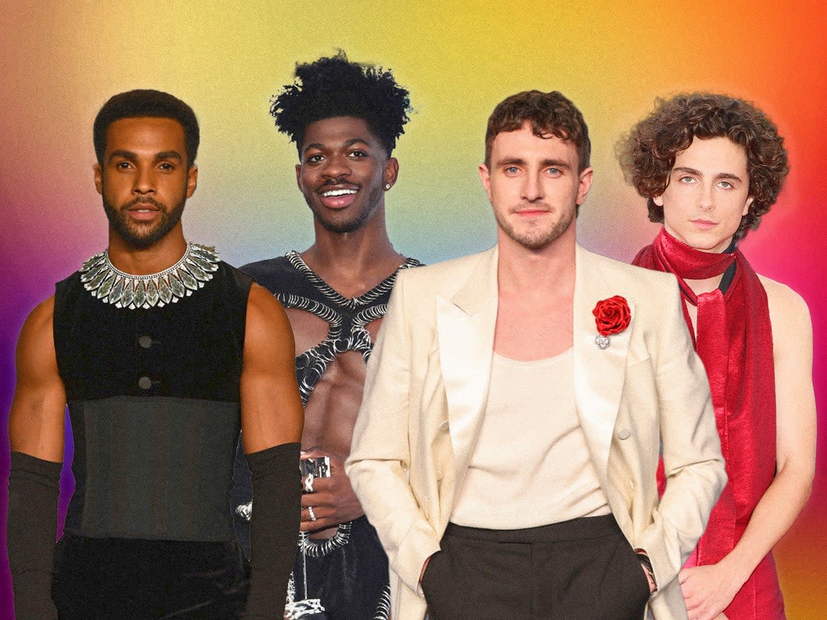 Lucien Laviscount, Lil Nas X, Paul Mescal and Timothée Chalamet are among the male stars playing with tradition on the red carpet in recent years (Getty/iStock)