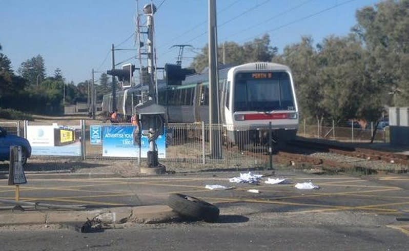 Commuter chaos after train clips truck at level crossing. Picture: Seven News