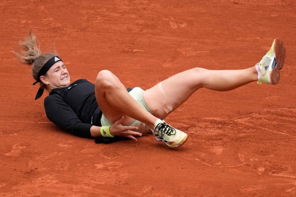 Karolina Muchova had to retire after twisting her ankle (Christophe Ena/AP) (AP)
