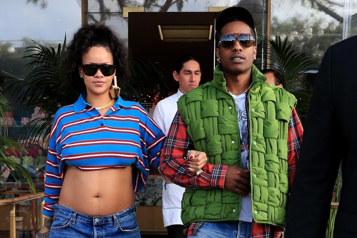 Rihanna shows off new belly bump after lunch with A$AP Rocky at Bottega Louie