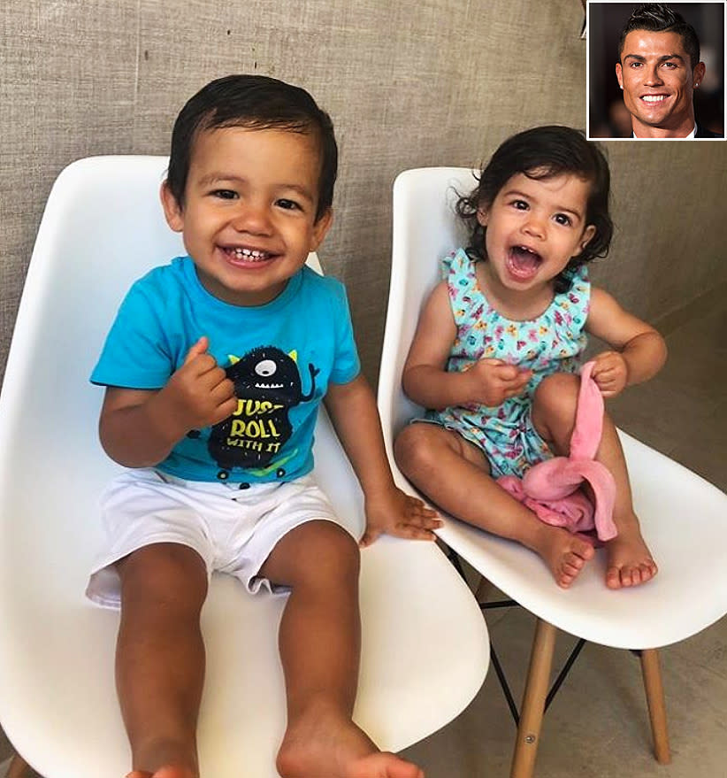 Cristiano Ronaldo's twins, Mateo (L) and Eva Maria | Cristiano Ronaldo/Instagram; Inset: Ian Gavan/Getty