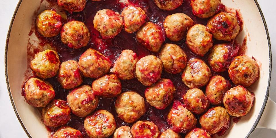 turkey meatballs covered in a red cranberry glaze