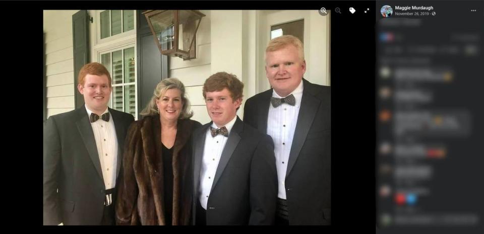 From left, Richard Alexander Murdaugh, Margaret “Maggie” Kennedy Branstetter Murdaugh, Paul Terry Murdaugh and Richard Alexander Murdaugh (Alex) before a formal event in 2019. 