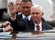 U.S. Vice President Mike Pence arrives at Atsugi naval air base in Ayase, south of Tokyo, Japan, April 18, 2017. REUTERS/Toru Hanai