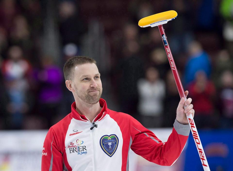 Brad Gushue, shown at last week's Brier, earned a victory over Winnipeg's Reid Carruthers in the opener of the Elite 10 on Thursday. 