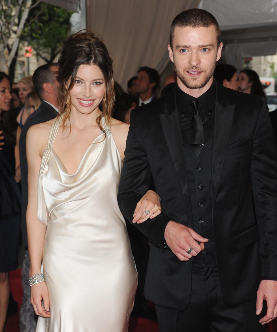 Jessica Biel and Justin Timberlake arrive at the Metropolitan Museum of Art Costume Institute gala, Monday, May 3, 2010 in New York.