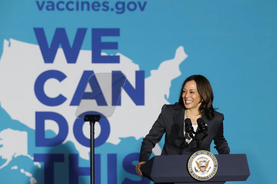 U.S. Vice President Kamala Harris delivers remarks at Clark Atlanta University in Atlanta, Georgia on June 18, 2021.