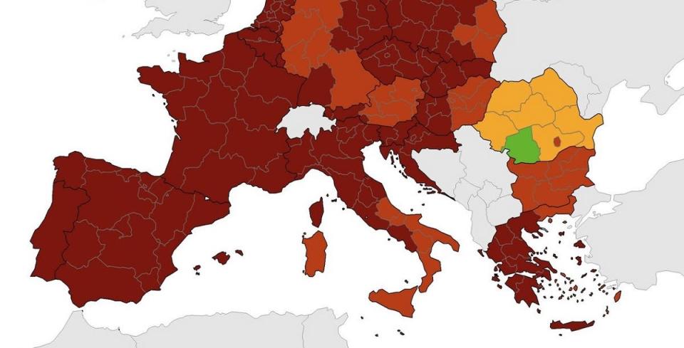 Covid: mappa Ecdc, tutta l&#39;Italia in rosso o rosso scuro