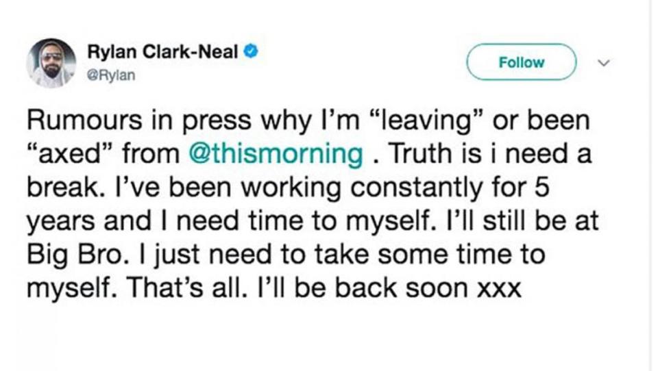 Speaking out: Rylan Clark-Neal's deleted tweet (Twitter/ Rylan Clark-Neal)