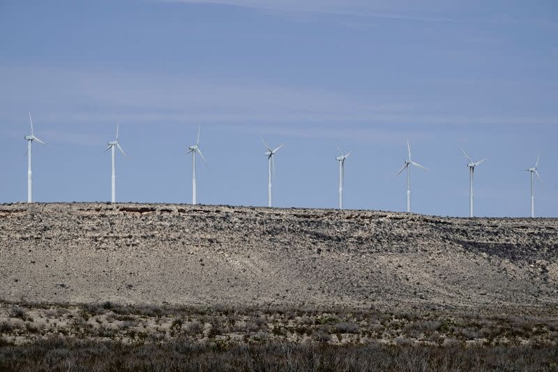 FILE PHOTO: A general view of Vestas V-47 660 kilowatt wind turbines, near Fort Stockton, Texas