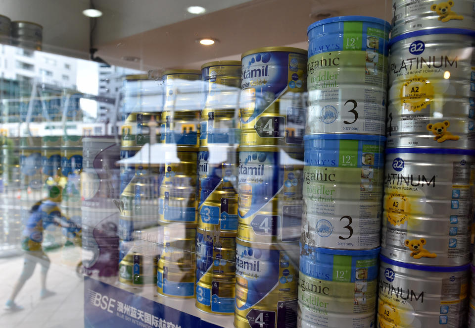 This picture shows a display of baby formula, which is in high demand in Australia and parents in China are willing to pay huge amounts for Aussies to send it over.