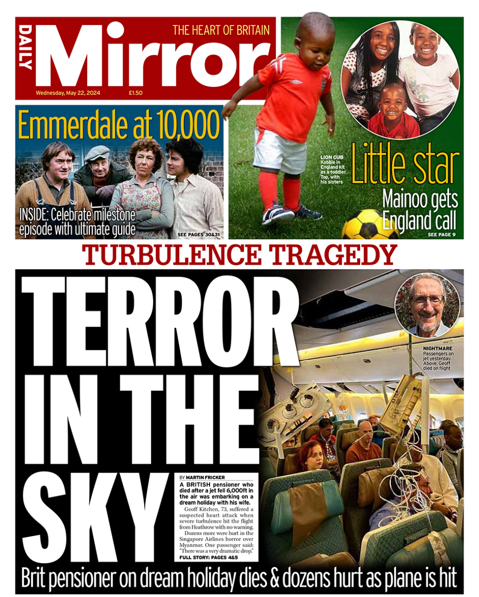 "Terror in the sky" headlines the Mirror 