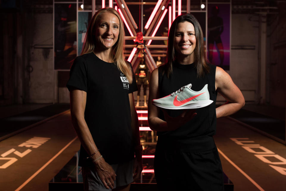 Paula Radcliffe and Nike designer Tara Schick present the new Nike Pegasus Turbo