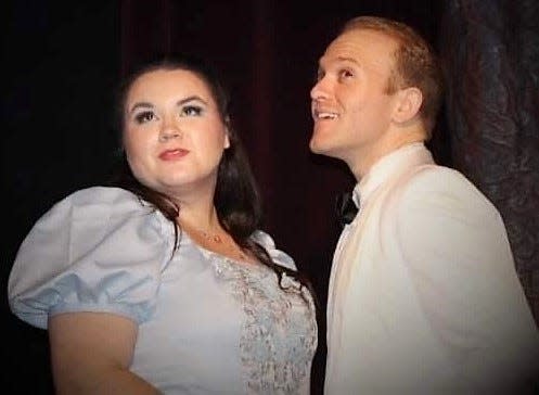 Jenna Jordan as Cinderella and Blake Nesselroad as Prince Christopher share a tender moment at the royal ball in the Zane Trace Players upcoming production of "Cinderella."