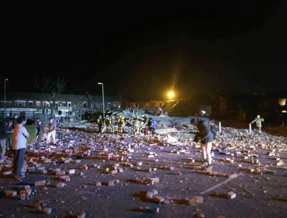 The site of the suspected gas explosion, where a furniture shop was reduced to rubble: Twitter/ Loydie