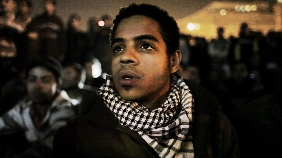 FILE - This image from video released by Noujaim Films shows Egyptian activist Ahmed Hassan in a scene from the documentary "The Square," which depicts the tumult of the Egyptian Revolution beginning in 2011. Directors of Egypt's first Oscar-nominated film will be walking the red carpet at the Oscars ceremony in Los Angeles next week, but most Egyptians have yet to see the hard-hitting movie that chronicles the country's unrest over the past three years. The film has been blocked in Egypt by censorship authorities. The filmmakers say they've been blocked for political reasons for their portrayal of the country's military-backed governments. (AP Photo/Noujaim Films, File)