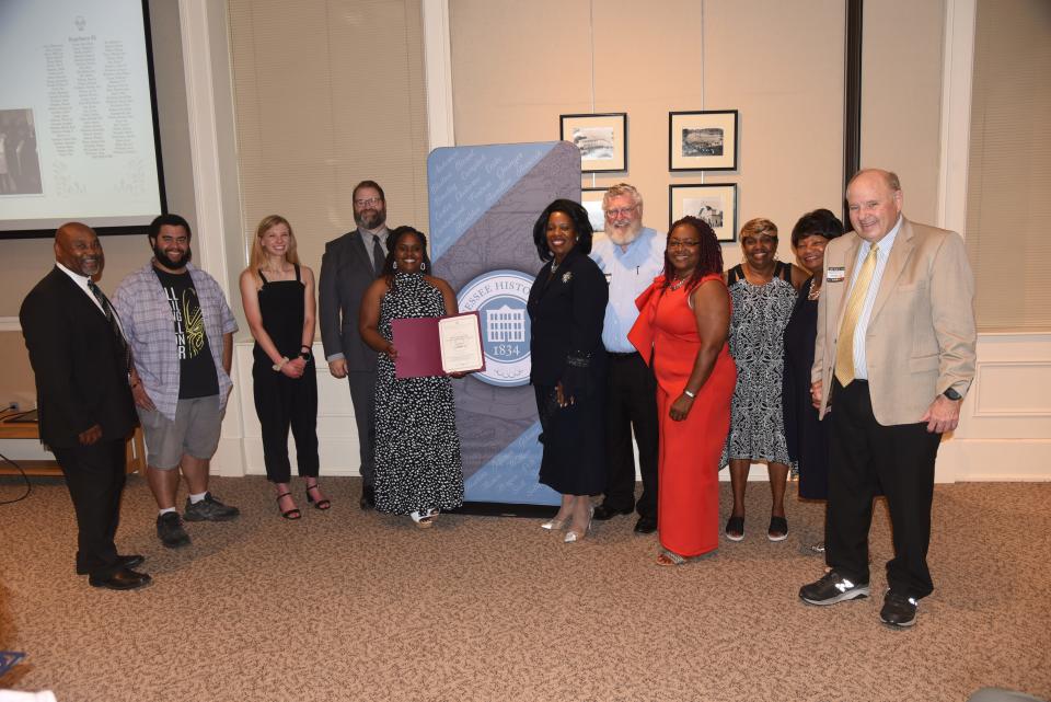 The 'Scarboro 85' were the recipients of a Lifetime Achievement Award for Historical Legacy and Activism. The 'Scarboro 85' were recognized for their courage shown as the first Black Americans to integrate schools in the Southeast. Pictured are people who have helped tell the group's story, including John Spratling, from left, William Winnett and Elizabeth Sims of WBIR; Warren Docter, president of East Tennessee Historical Society; Vanessa Spratling; Trina Watson; Columnist and Historian D. Ray Smith; Tina Henderson-Porter; Deborah Booker; Ella DuBose; and Martin McBride.