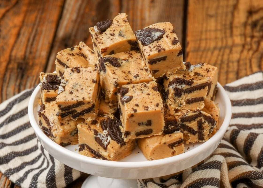 <p>Barefeet In The Kitchen</p><p>What makes peanut butter better? Oreo cookies!</p><p><strong>Get the recipe: <a href="https://barefeetinthekitchen.com/peanut-butter-oreo-fudge/" rel="nofollow noopener" target="_blank" data-ylk="slk:Peanut Butter Oreo Fudge;elm:context_link;itc:0;sec:content-canvas" class="link rapid-noclick-resp">Peanut Butter Oreo Fudge</a></strong></p>