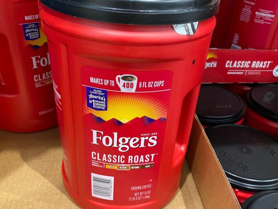 displays of red bulk folgers coffee at costco