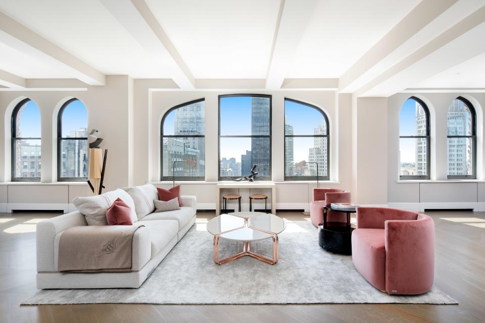 The living room in the penthouse recently purchased by the Amazon CEO.