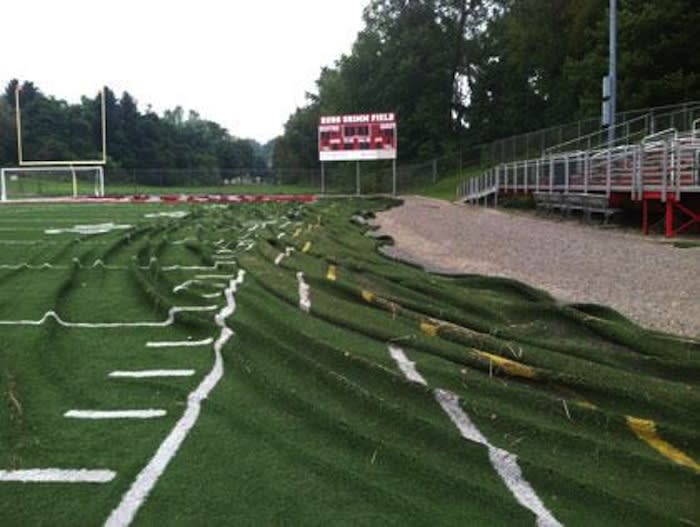 Russ Grimm Field at Southmoreland High was obliterated by a single hour of rain — Twitter