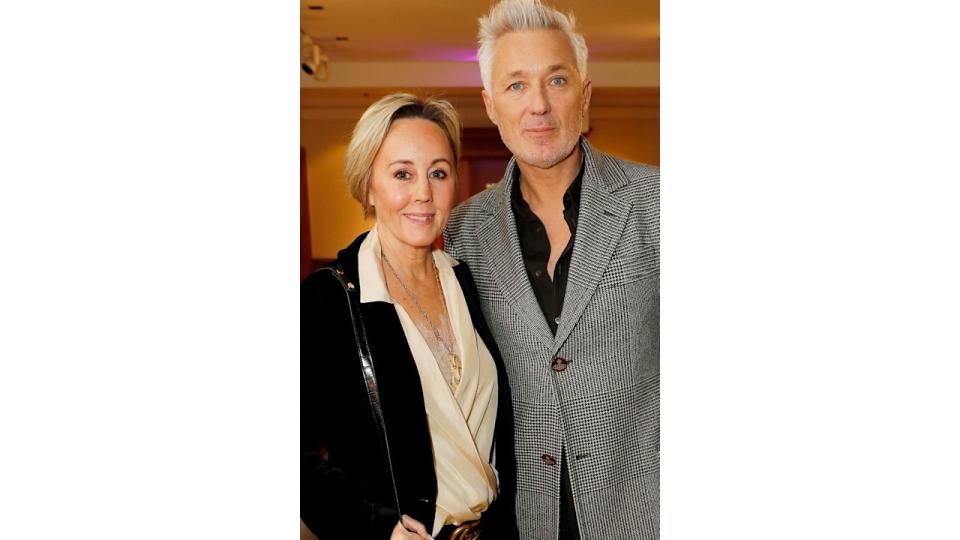 Shirlie Kemp in a black jacket and Martin Kemp in a black and white jacket