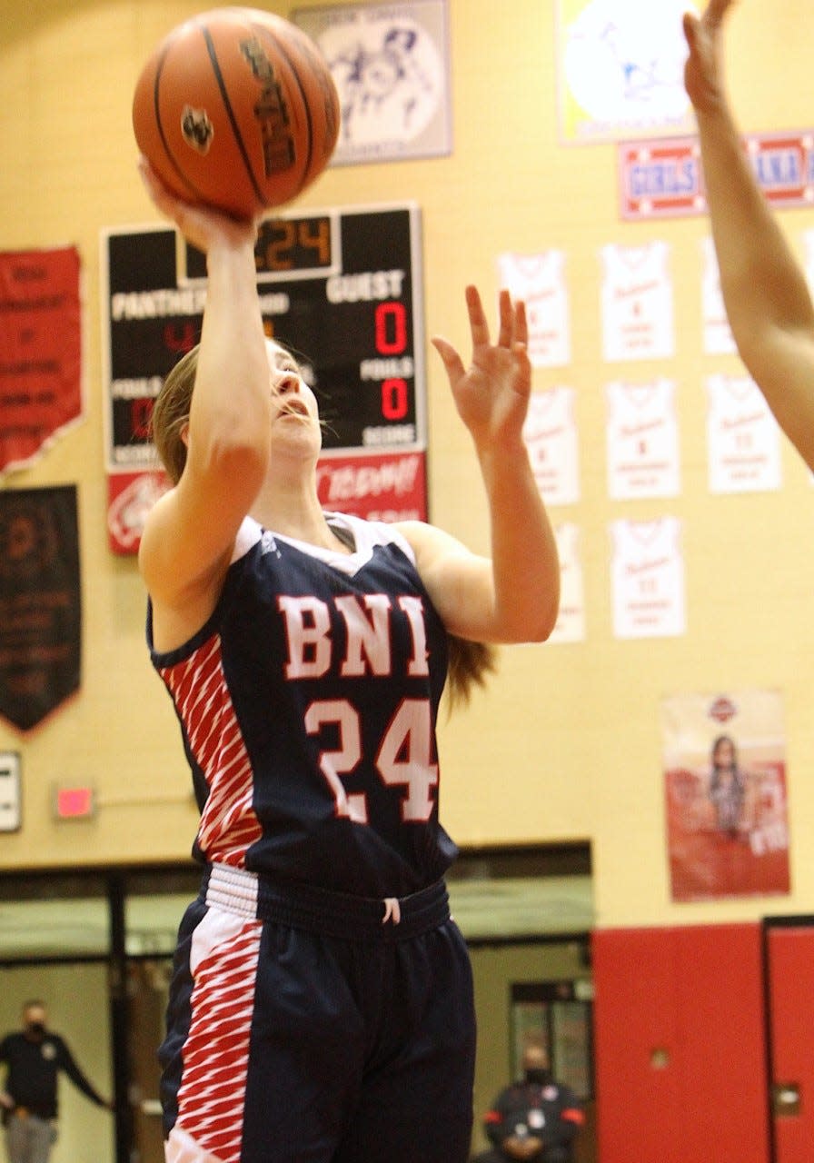 BNL senior Carlee Kern hit three 3-pointers and scored 11 points Saturday in a 58-43 win at New Albany.