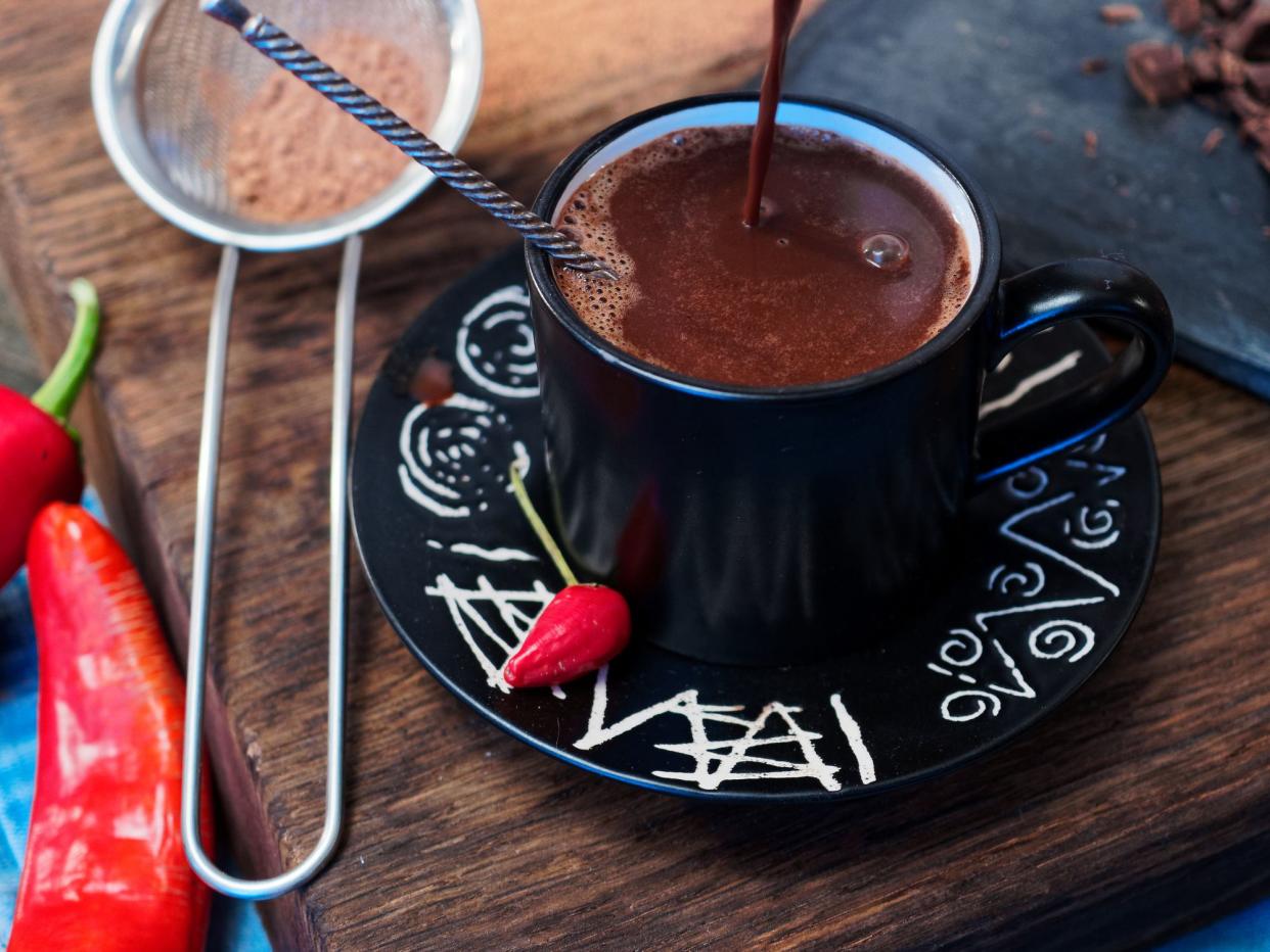 Mexican spicy hot chocolate with red chili pepper