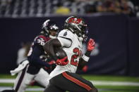 Tampa Bay Buccaneers running back Ronald Jones II (27) runs for a touchdown against the Houston Texans during the first half of an NFL preseason football game Saturday, Aug. 28, 2021, in Houston. (AP Photo/Justin Rex)