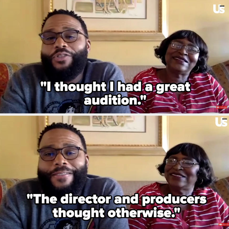 Anthony sitting with his mother and saying "I thought I had a great audition; the director and producers thought otherwise"