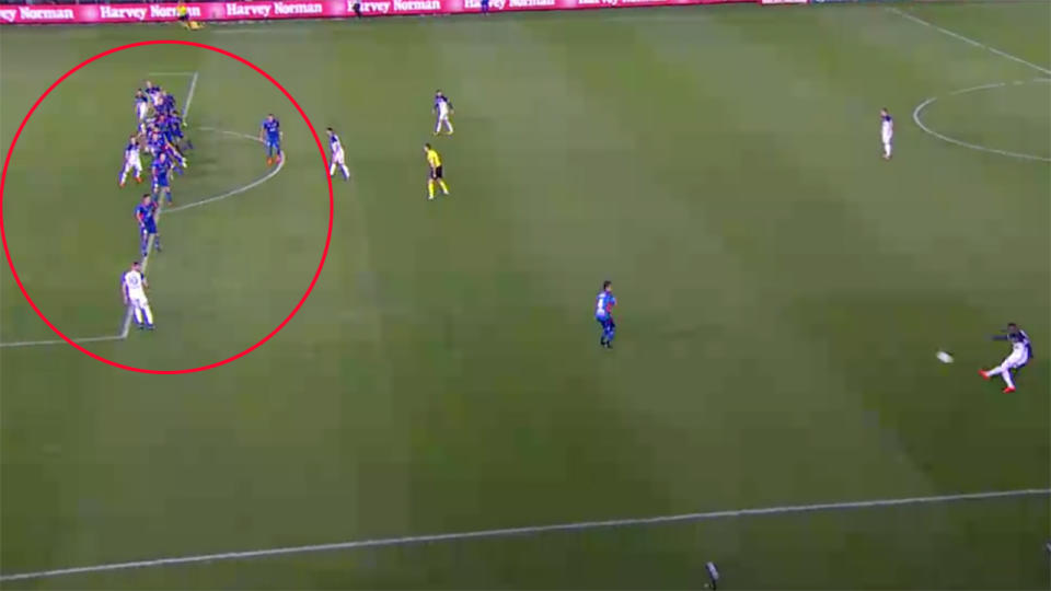 Replays clearly showed Victory offside in the lead-up to the winning goal. Pic: Fox Sports