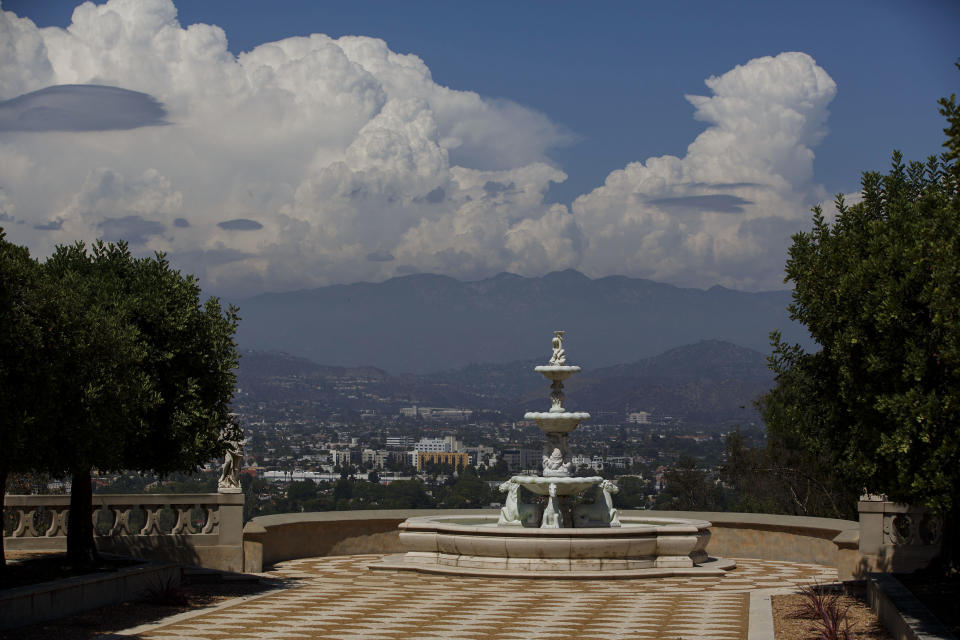 A fountain stands overlooking the valley at the former convent&nbsp;in Los Angeles. (Photo: Patrick T. Fallon/Bloomberg via Getty Images)