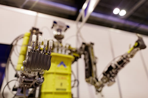 A robot is exhibited at the Global Robot Expo 2018 at Ifema on April 18, 2018 in Madrid, Spain. Global Robot Expo has more than a hundred exhibitors, mostly belonging to Spanish companies and will remain open until April 20. (Photo by Eduardo Parra/Getty Images)