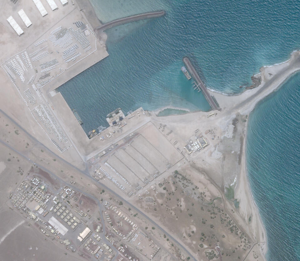 A June 17, 2019, satellite photo from Planet Labs Inc. shows that barracks have been demolished at a port at an Emirati military base in Assab, Eritrea. The United Arab Emirates is dismantling parts of a military base it runs in the East African nation of Eritrea after it pulled back from the grinding war in nearby Yemen, satellite photos analyzed by The Associated Press show. (Planet Labs Inc. via AP)