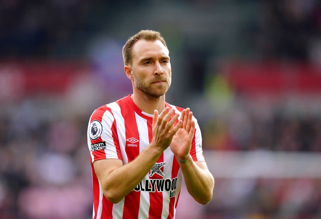 Christian Eriksen applauds the fans ahead of Brentford’s game against Tottenham (Adam Davy/PA) (PA Wire)