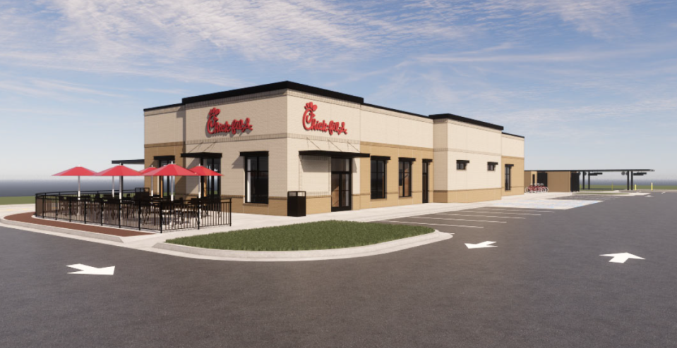 A rendering of a planned Chick-fil-A restaurant in southern Jefferson County on Preston Highway.