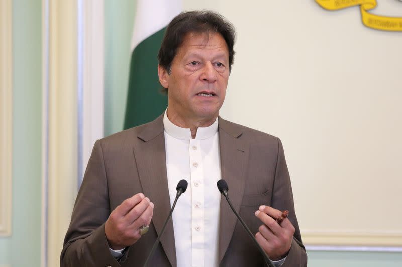 Pakistan's Prime Minister Imran Khan speaks during a joint news conference with Malaysia's Prime Minister Mahathir Mohamad (not pictured) in Putrajaya