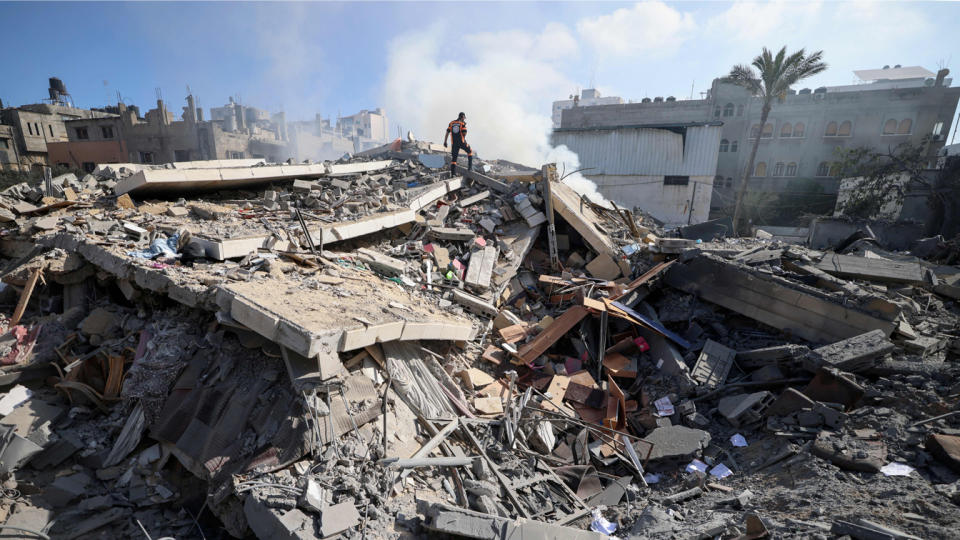 A member of the Palestinian Civil Defence 