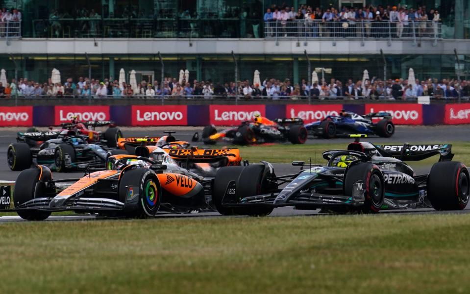 Mercedes' Lewis Hamilton challenges McLaren's Lando Norris - Lando Norris holds off Lewis Hamilton for second as McLaren shine at British Grand Prix