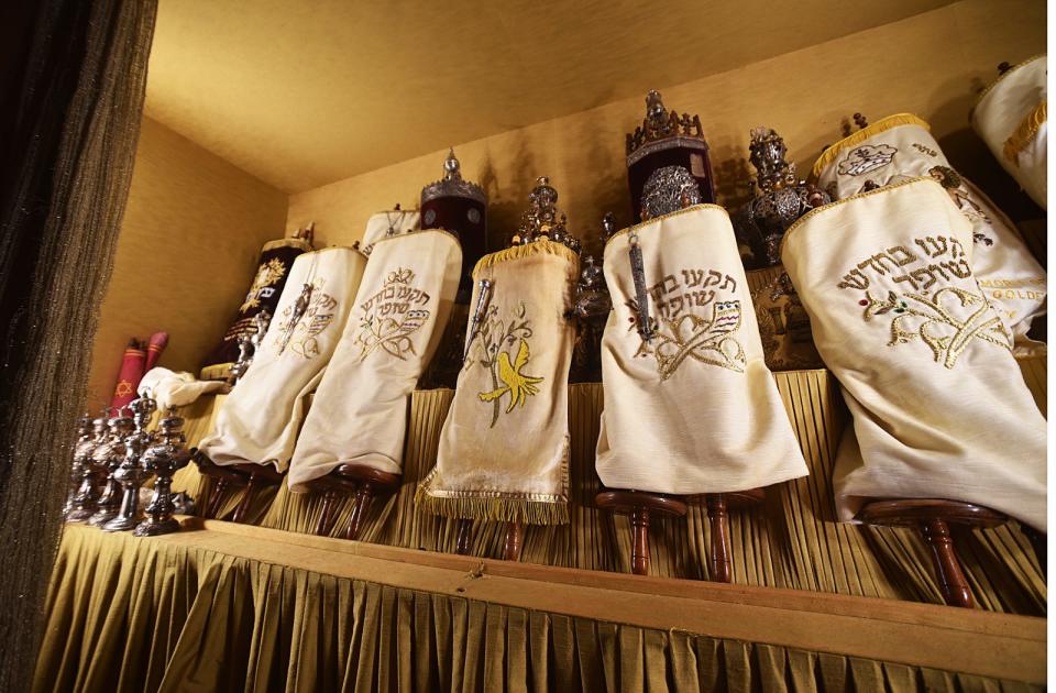 Torah scrolls are kept inside the ark at Temple Beth-El, 385 High St. in Fall River.