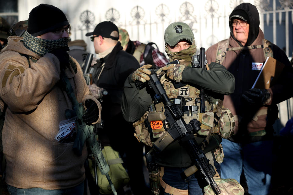 Gun rights advocates carrying military-style rifles attend a rally organized by the Virginia Citizens Defense League near the state Capitol building in Richmond, Virginia, on Monday.&nbsp;&nbsp; (Photo: Win McNamee via Getty Images)