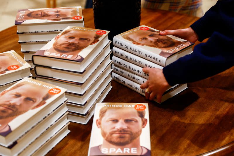 Britain's Prince Harry's autobiography 'Spare' displayed at Waterstones bookstore, in London