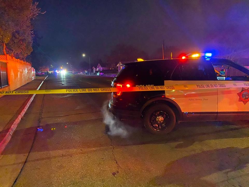 A bicyclist was killed in a hit-and-run collision at Clinton Avenue, near Van Ness Boulevard in Fresno, California on Saturday, Feb. 10, 2024. ANTHONY GALAVIZ/agalaviz@fresnobee.com