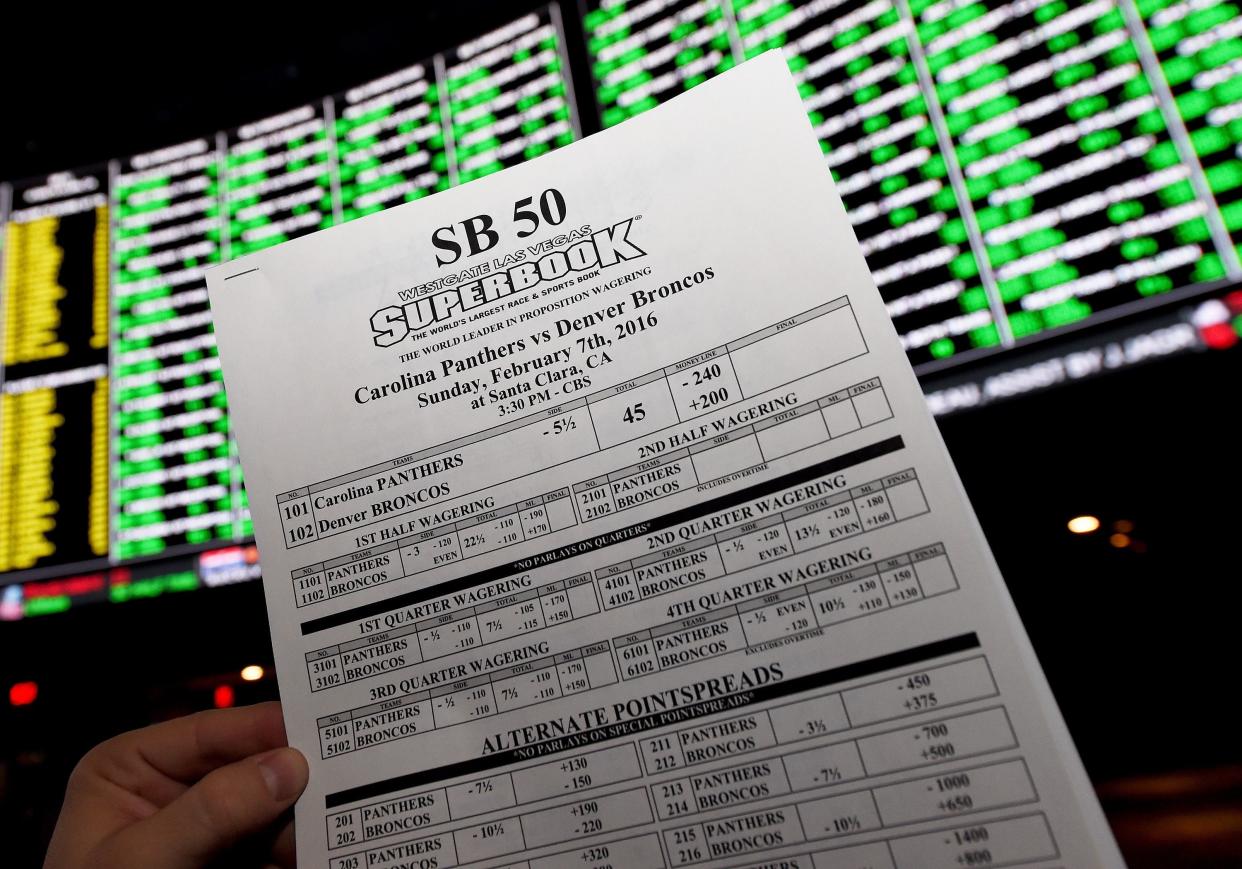 A betting sheet for Super Bowl 50 between the Carolina Panthers and the Denver Broncos is displayed at the Race &amp; Sports SuperBook at the Westgate Las Vegas Resort &amp; Casino. A U.S. Supreme Court ruling Monday paves the way for sports betting to spread across the country. (Photo: Ethan Miller/Getty Images)