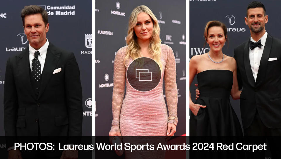 Novak Djokovic and wife Jelena djokovic at the 2024 Laureus World Sports Awards on April 22 in Madri, lindsey vonn, tom brady