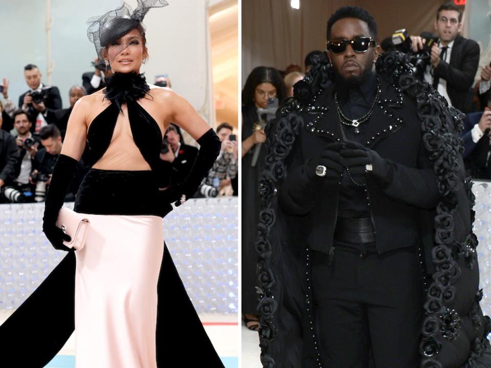 A side-by-side of Jennifer Lopez and Sean "Diddy" Combs at the 2023 Met Gala.