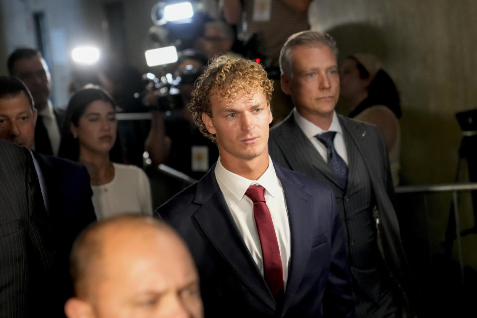 Daniel Penny arrives for his arraignment at Manhattan Criminal Court, Wednesday, June 28, 2023, in New York. Penny, 24, was initially charged with second-degree manslaughter in the May 1 death of Jordan Neely, a former Michael Jackson impersonator who was shouting and begging for money when Penny pinned him to the floor of the moving subway car with the help of two other passengers and held him in a chokehold for more than three minutes. (AP Photo/John Minchillo)